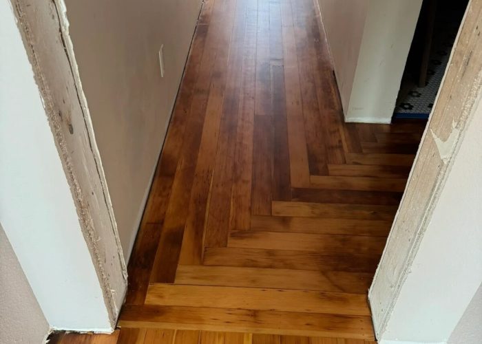 Reclaimed pre-WW1 douglas fir flooring in new addition.