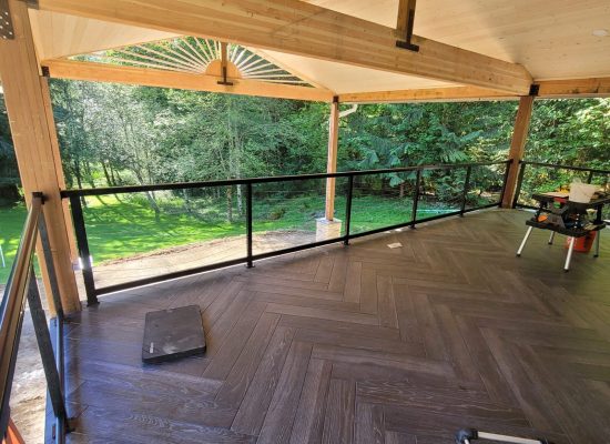 A newly built large covered deck.