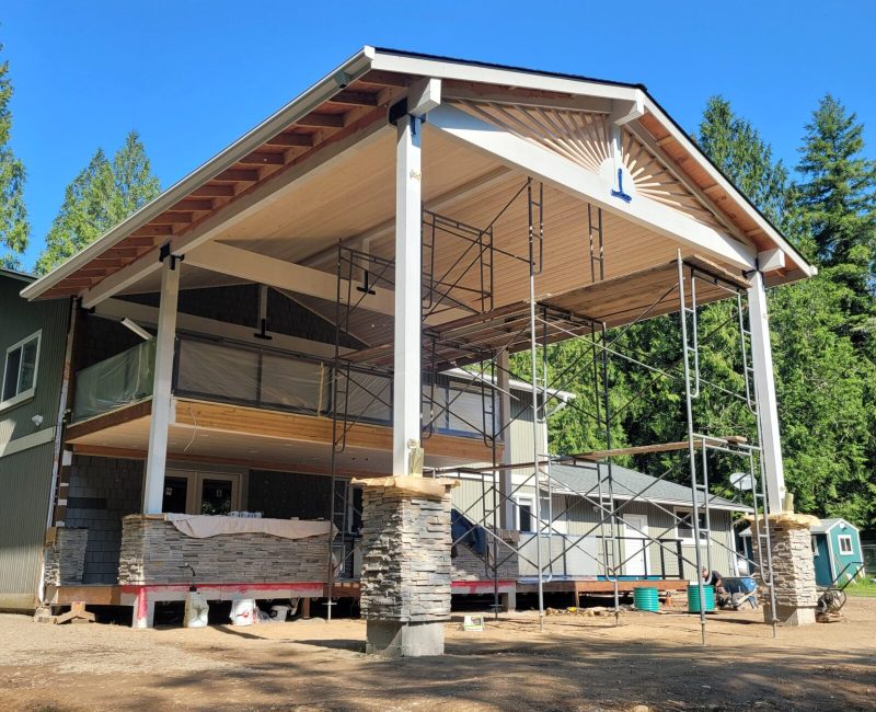 A large covered deck being built