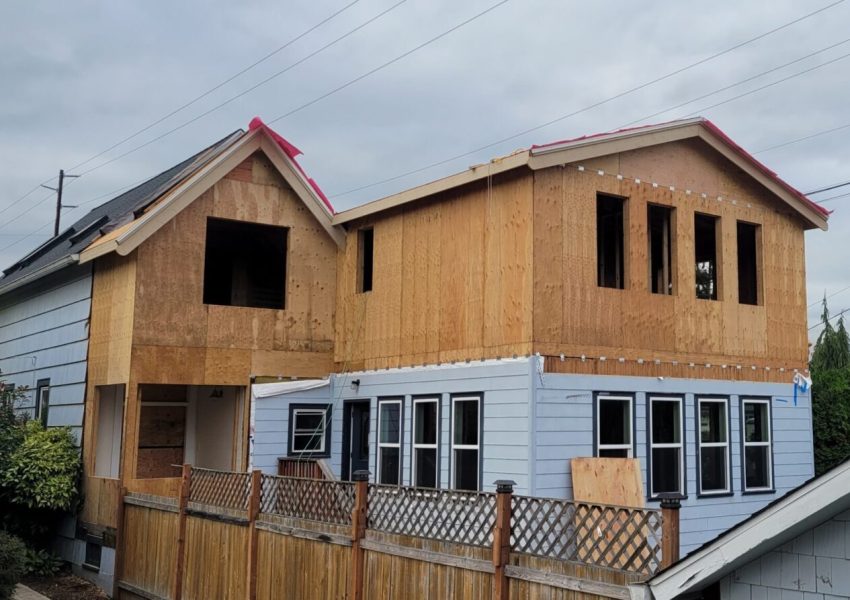 Second story addition in Snohomish with framing complete.