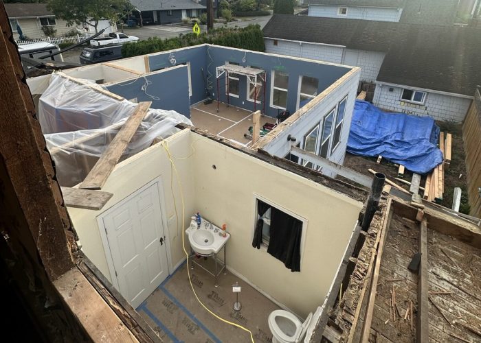 Second-story addition in Snohomish with top view of roof removed.